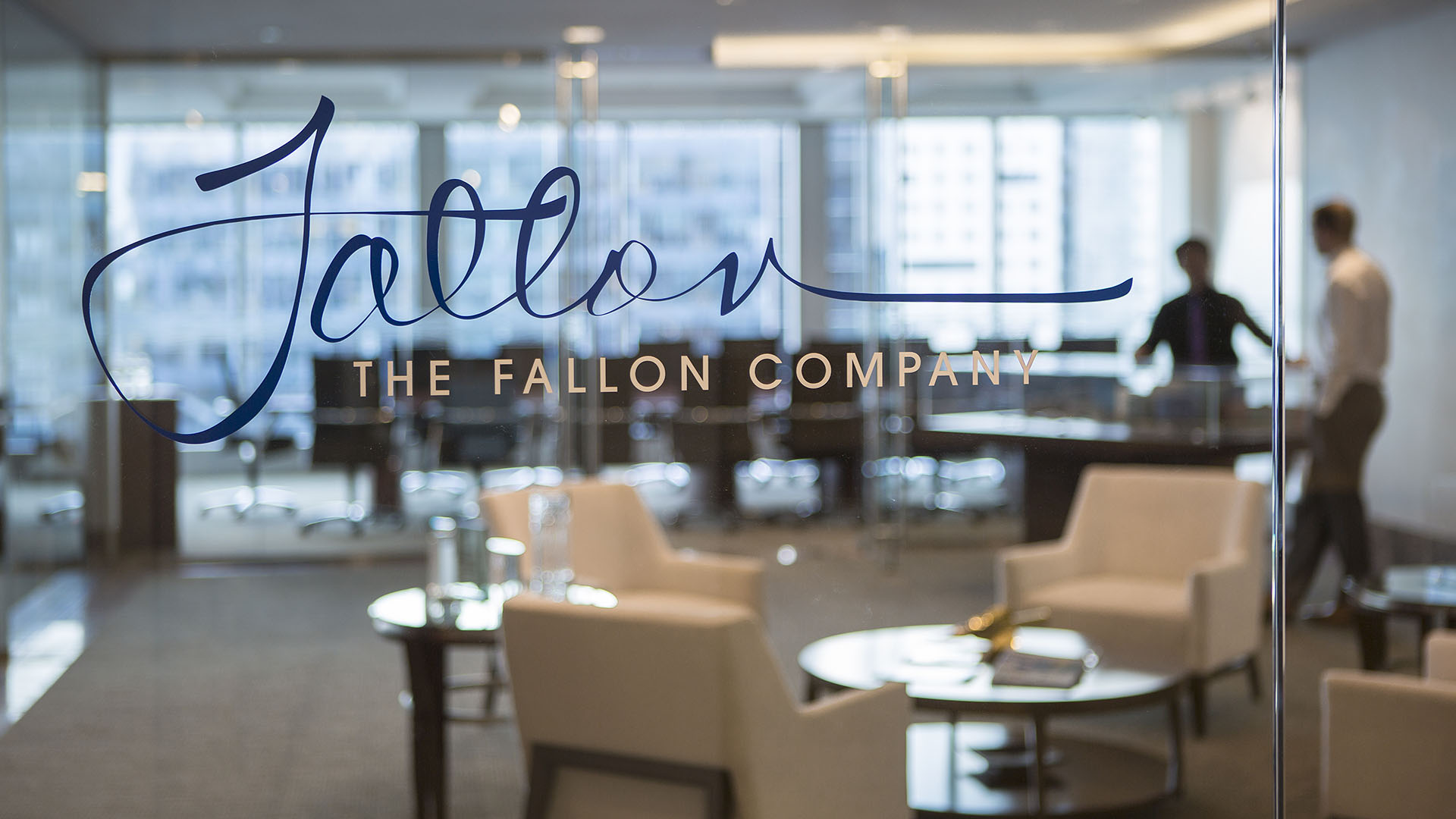 the fallon company door to office with logo
