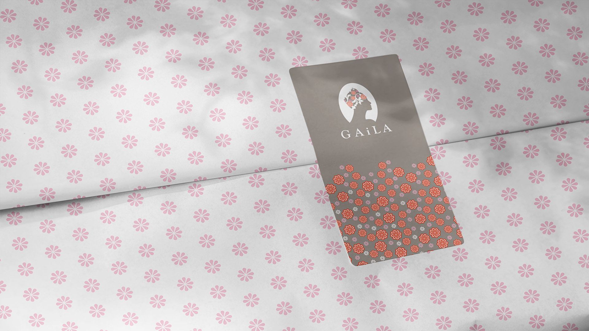 the gaila fund packaging with gray label and pink flower wrapping paper