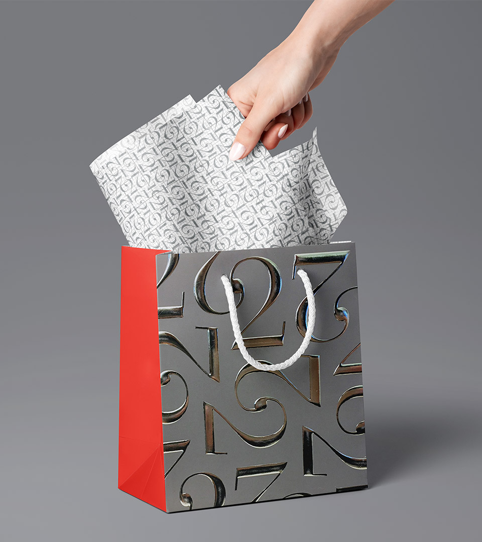 twenty two liberty shopping bag with gray tissue paper