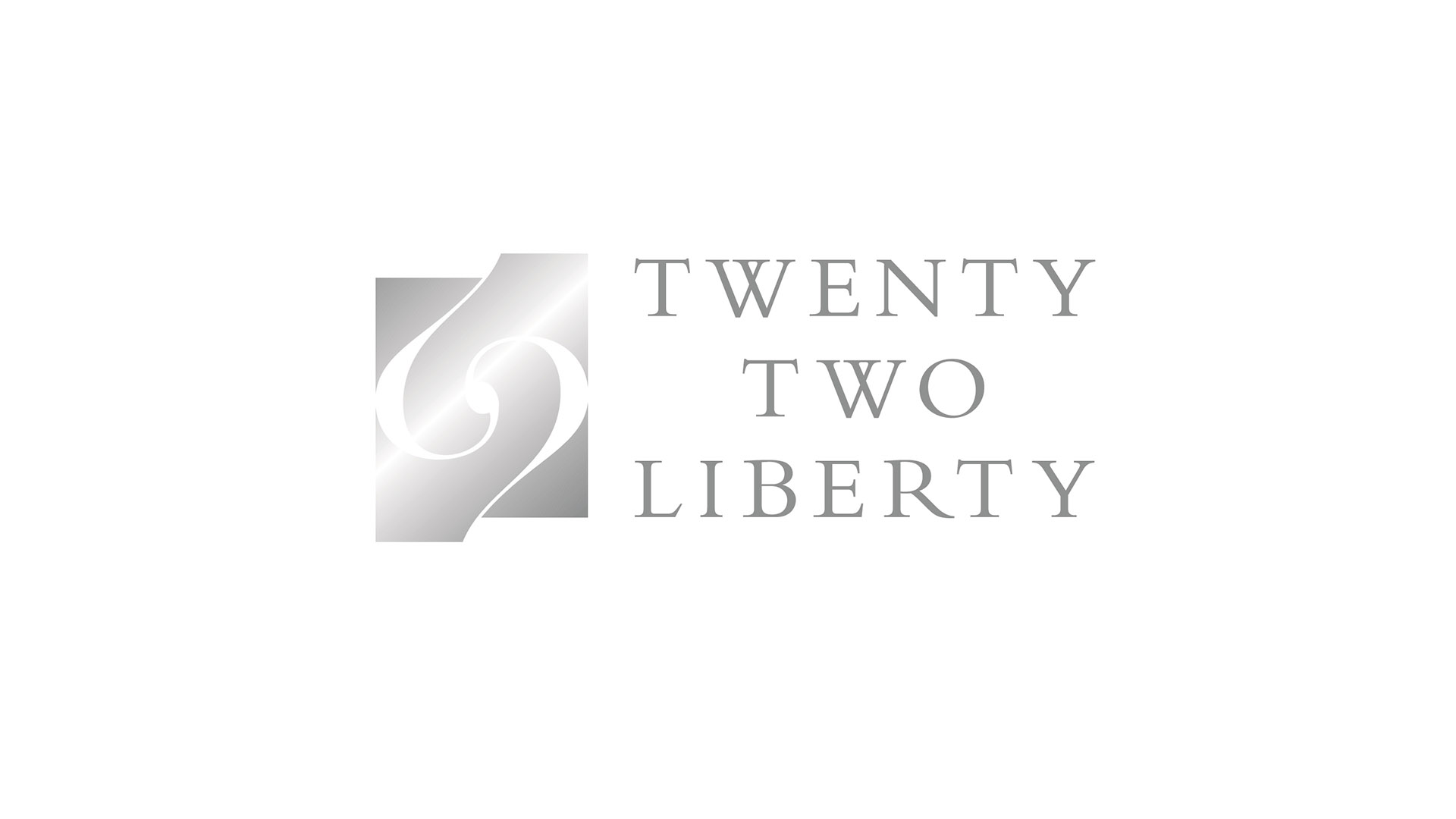 Twenty Two Liberty horizontal silver logo on white background