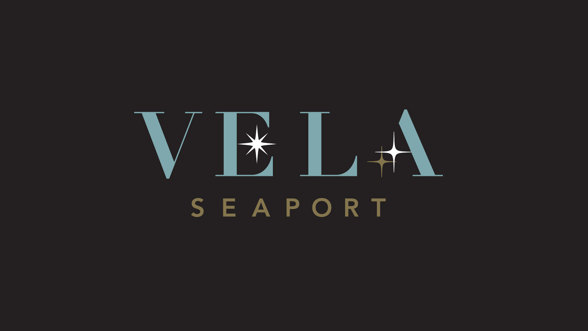 vela seaport logo on black background