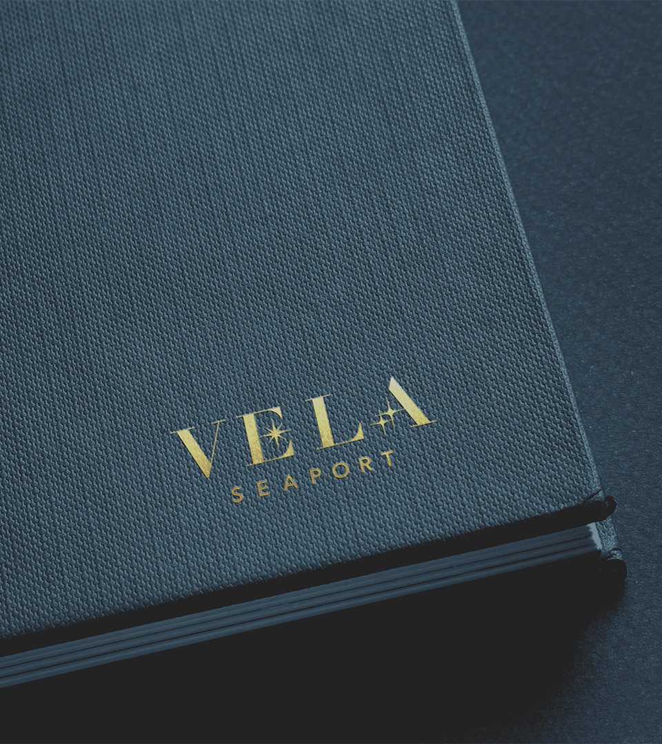 vela seaport logo on menu