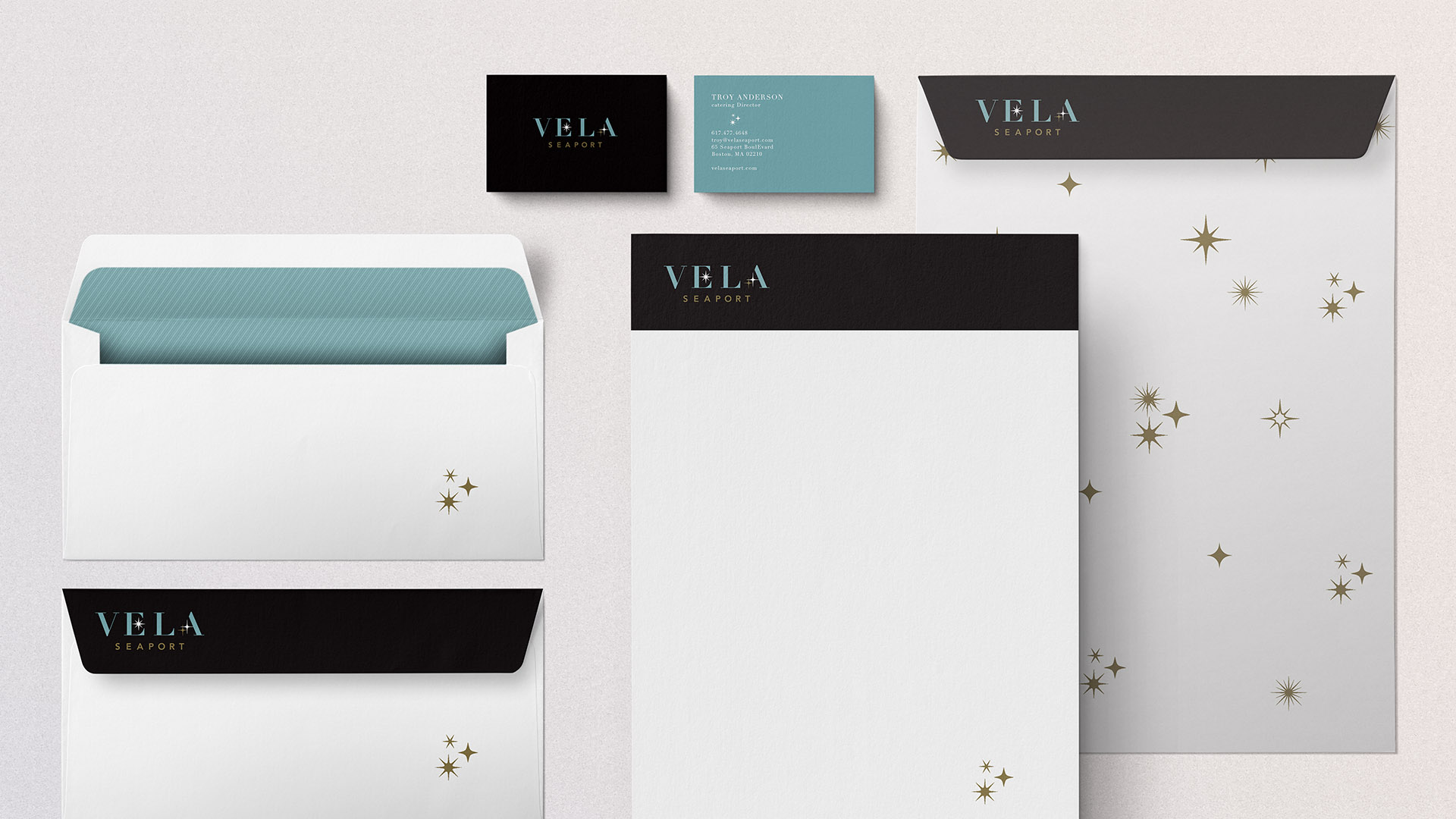 vela seaport stationery with black flaps