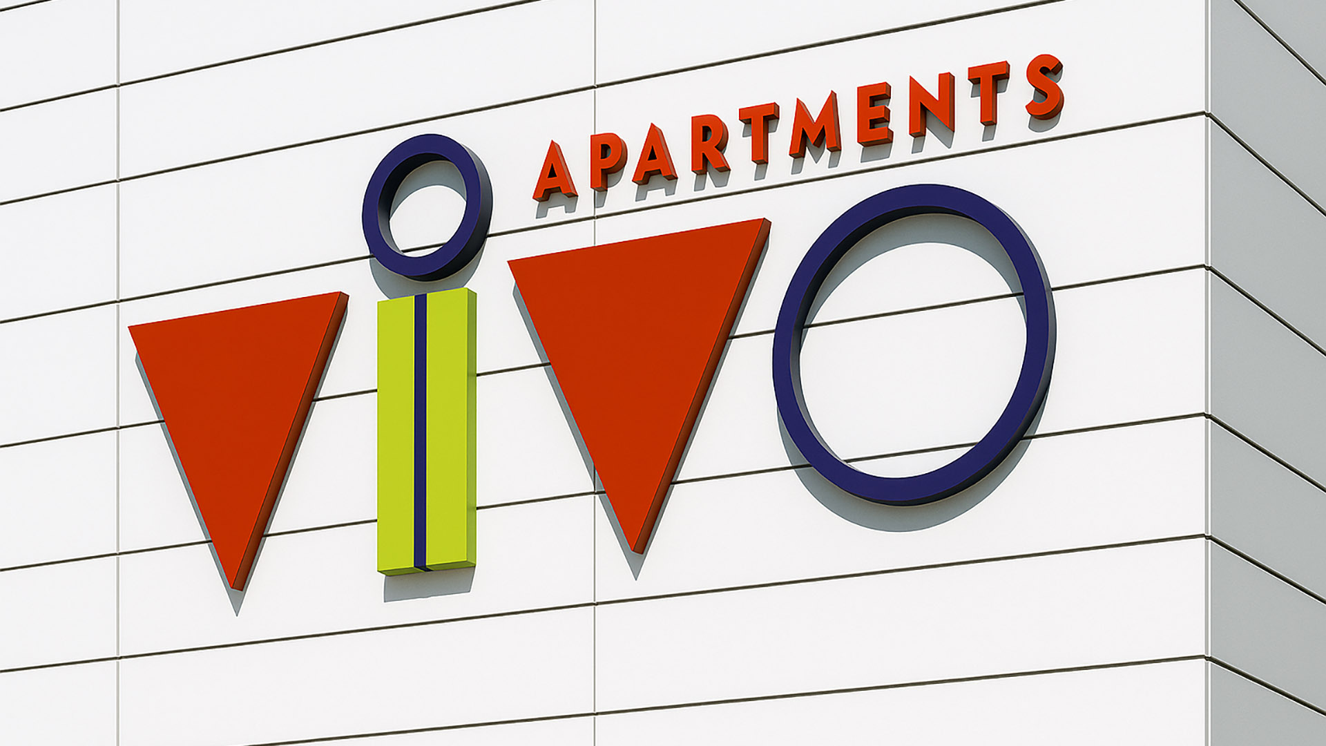 vivo apartments logo on white building